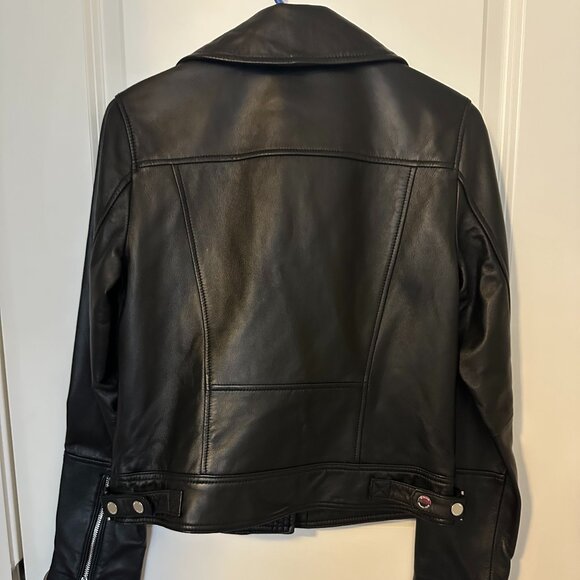 MICHAEL Michael Kors women's black leather moto jacket - Picture 2 of 5